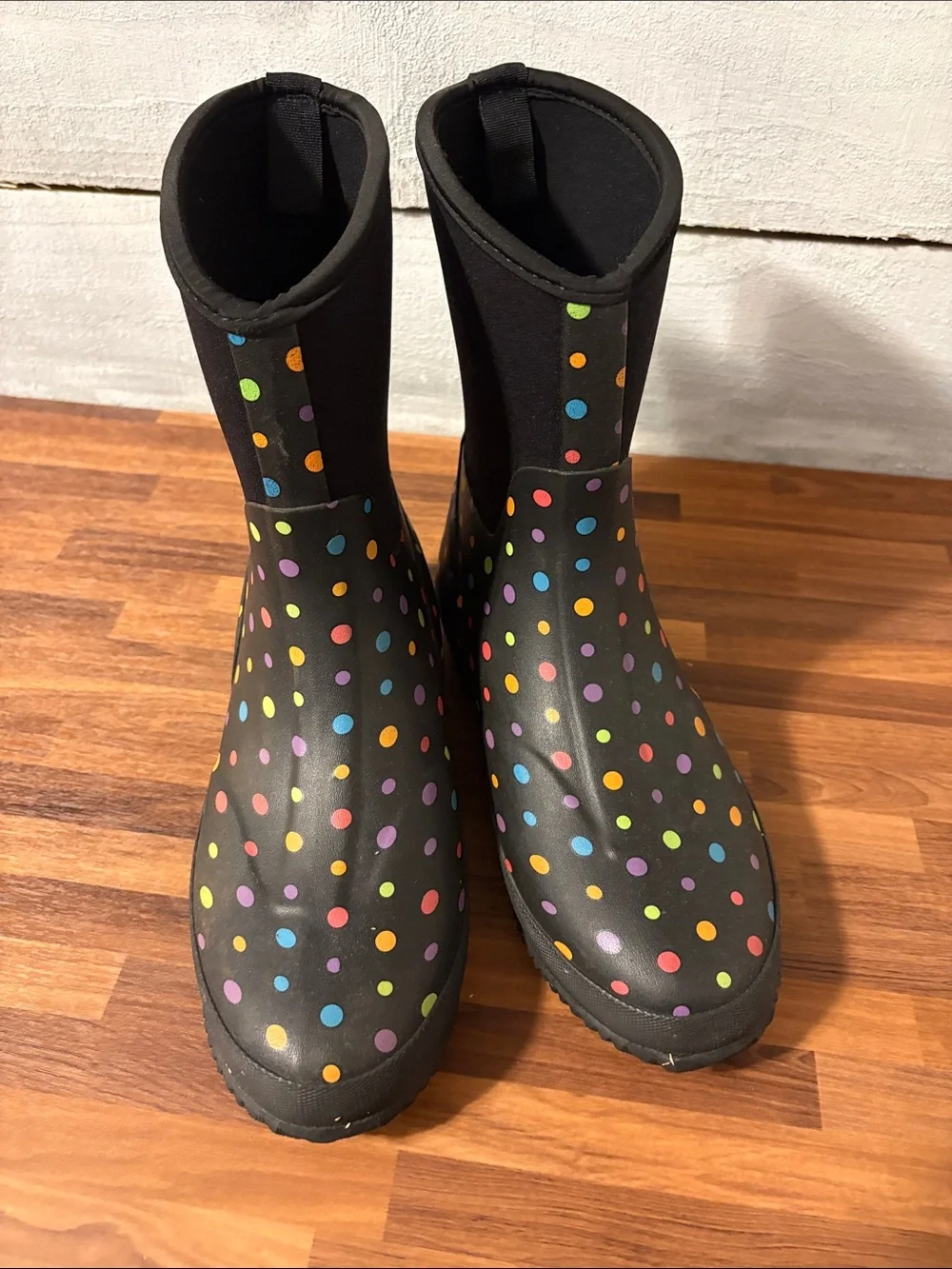Pokadot Black Rain Boots with Multicolor Polka Dots